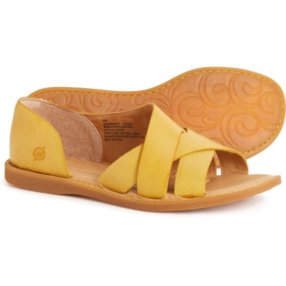 NEW Born Ithica Open-Toe Sandals - Leather For Women in Yellow 7252s7 - Picture 2 of 6